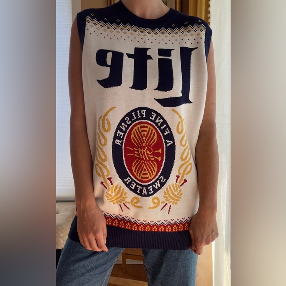 Vintage Other - Vintage Miller Lite Branded Knit Sleeveless Men’s Sweater Vest Size Large